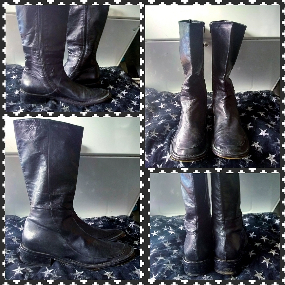 VTG 90s NOW Black Leather Moto Boots US 9½/41EU